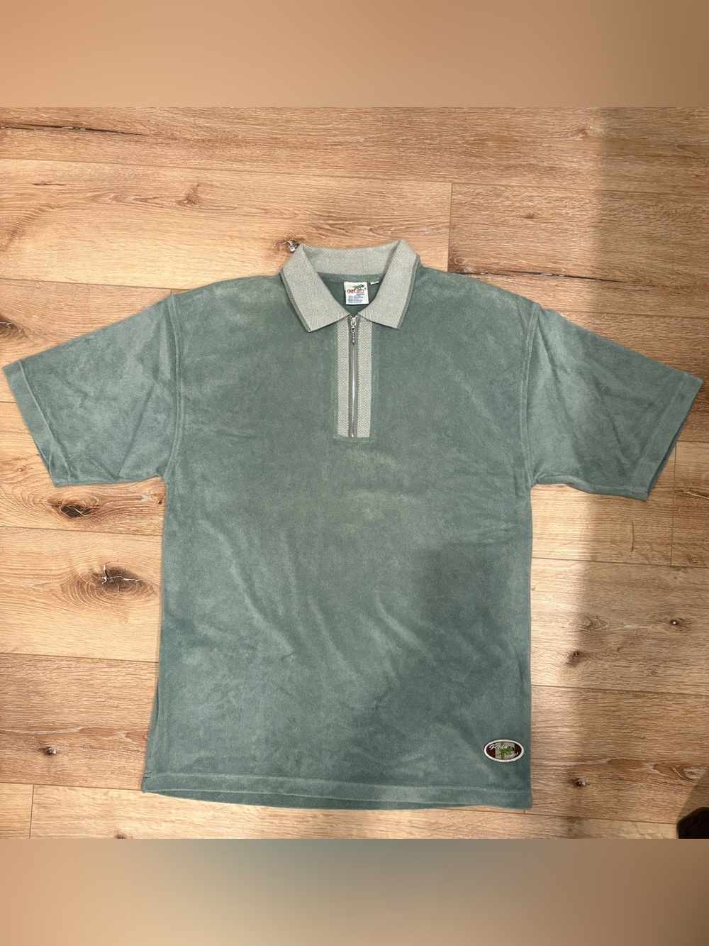 Vintage Gecko Hawaii Corded Terry Zip Polo Shirt - Sage Green Size M